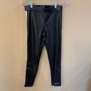 David Lerner Faux Leather Moto Leggings Small Black White Tuxedo Stripe Zip Hem
